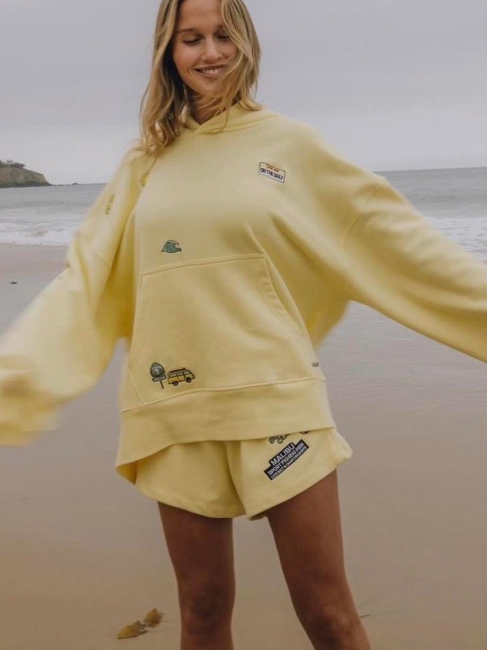 Daily Drills Embroidered Yellow Hoodie and Shorts💛